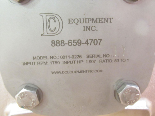 DC Equipment 0011-0226; Gear Reducer; SS; 50:1 Ratio; 1.907HP