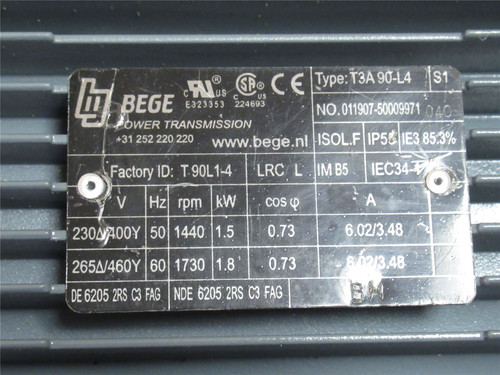Bege T3A 90-L4; AC Brake Motor; 1.8kW; 230/460V; 1730RPM; 3PH