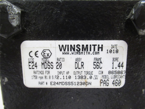 Winsmith E24MDSS51230DN; Gear Reducer; RA; 20:1 Ratio; 2.11HP