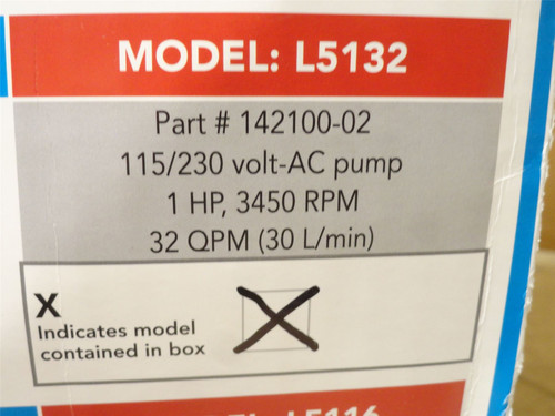 GPI L5132; Oil Transfer Pump; 1HP; 115VAC; 8GPM; Size: 500Gal