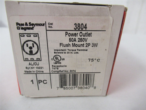 Legrand 3804; Power Outlet 50A 250V Flush Mount 2P 3W