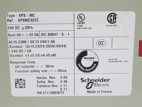 Telemecanique XPSMC32ZC; Safety Controller; 24VDC; 32 Inputs