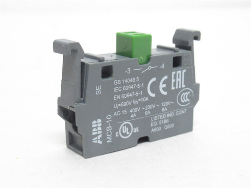 ABB MCB-10; Contact Block Module; 1-NO; 10A; 600VAC
