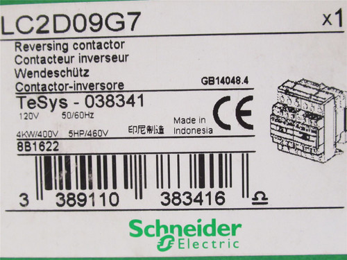 Schneider LC2D09G7; Reversing Contactor; 9A; Coil: 120VAC