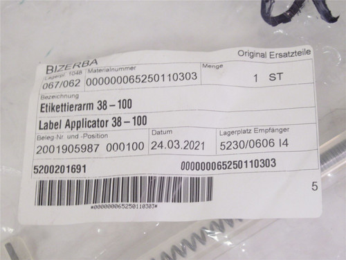 Bizerba 65250110303; Label Applicator 38-100
