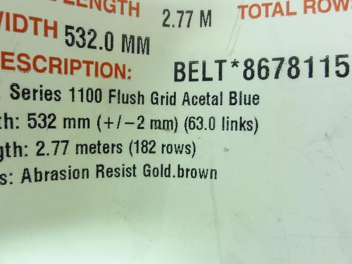 Intralox 8678115; Conveyor Belt; 2.77 M Length; 532mm Width