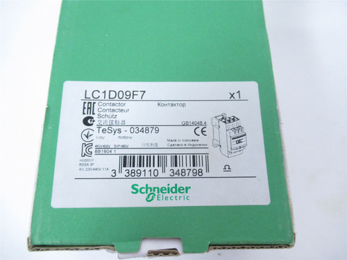 Schneider LC1D09F7; Contactor 3 Pole 9 AMPS Coil-110VAC