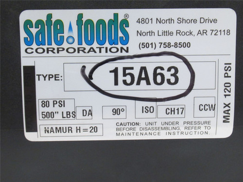 Safe Foods 15A63; Air Actuator; 80PSI; 500LBS; 90Deg