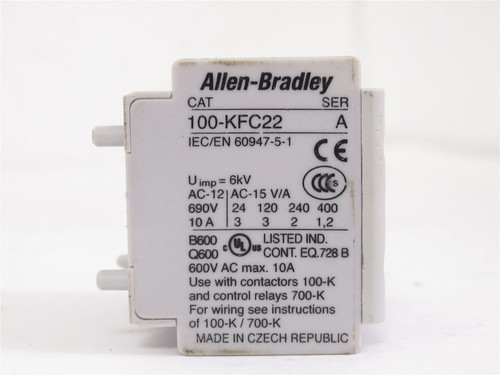 Allen-Bradley 100-KFC22; Auxiliary Contact Block; 4-Pole; 12A