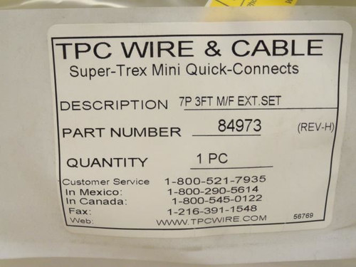 TPC 84973; Quick Connect Cable; 7-Pin Male/Female; 3' Long