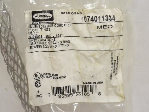 Hubbell 74011334; Liquid Tight Cord Connector W/Strain Relief