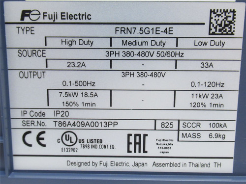 Fuji FRN7.5G1E-4E; Frequency Inverter 7.5KW 380-480VAC 3PH