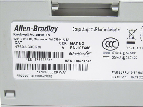 Allen-Bradley 1769-L33ERM; GuardLogix 5370 L3 Controller; 2MB