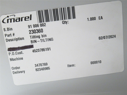Marel 230360; Gray Plastic Tilting Bin; 10-1/4" Long; 4" Wide
