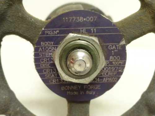 Bonney Forge HL 11-1; Bolted Bonnet 800 Gate Valve 1" Socket