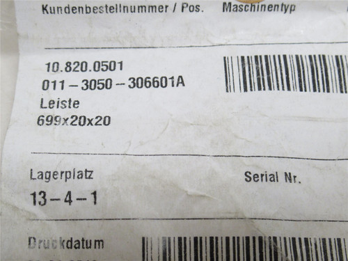 Multivac 10.820.0501; Plastic Bar; 699mm Long; 20mm Square