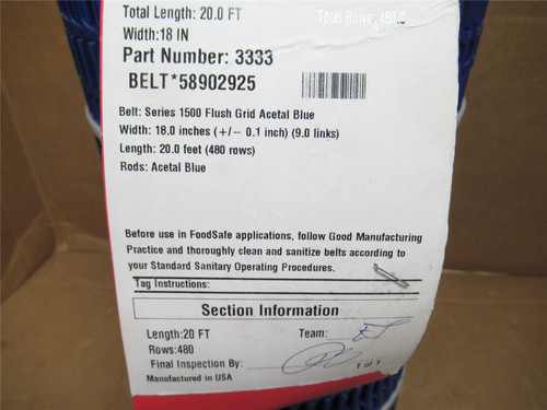 Intralox 333358902925_; Flush Grid Series 1500 20'L 18"W