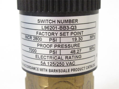 Barksdale L96201-BB3-Q3; Pressure Sensor; 125/250VAC; 5A