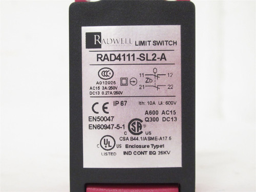 Radwell RAD4111-SL2-A; Limit Switch; 250V; 3A; 1/2"NPT