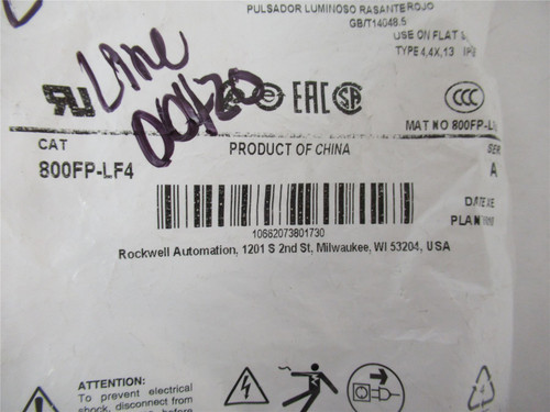 Allen-Bradley 800FP-LF4; Pushbutton Flush 22mm