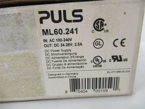 PULS ML60.241; AC DIN Rail Power Supply 1 Output 24V 2.5A