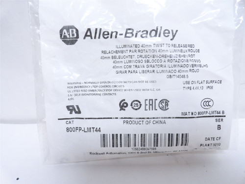 Allen-Bradley 800FP-LMT44; Red E-Stop Push Button; 44mm Panel