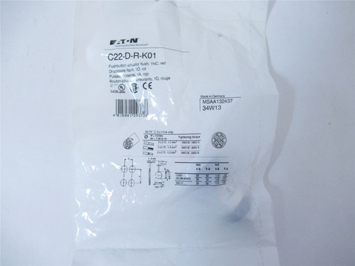 Eaton C22-D-R-K01; Pushbutton- Red/Silver Bezel