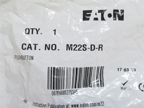 Eaton M22S-D-R; Flush Red Non-Illuminated Pushbutton Operator