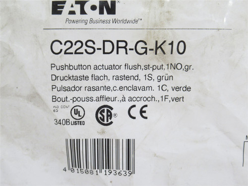 Eaton C22S-DR-G-K10; Flush Push-Button; Green; 110/230V; 1-NO