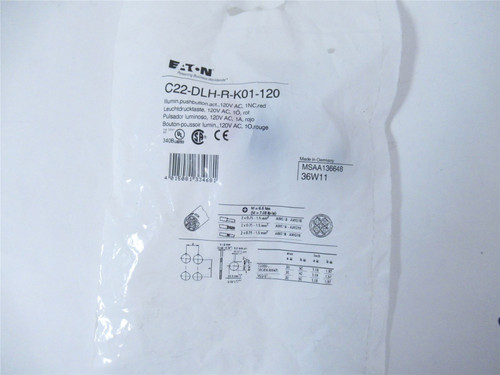 Eaton C22-DLH-R-K01-120; Puttbutton-Illuminated;Extended Red