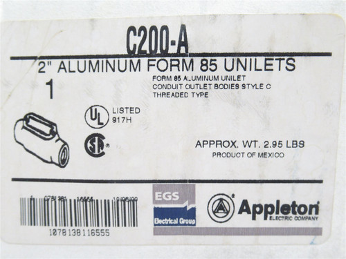 Appleton C200-A; Aluminum Conduit Body Form 85; Size: 2"