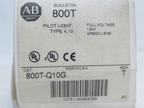Allen-Bradley 800T-Q10G; Pilot Light; 120VAC; Green; 30.5mm