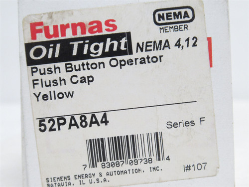 Furnas 52PA8A4; Yellow Push Button Operator; Flush Mount