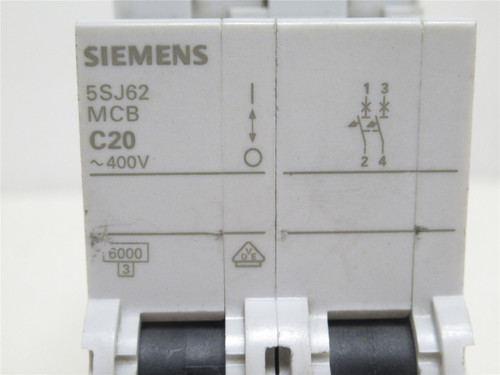 Siemens MCB5SY62-C20-2P; Mini-Circuit Breaker; 20A; 2P; 400V