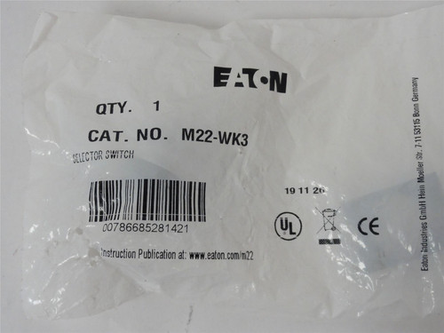 Eaton M22-WK3; Selector Switch Actuator-22mm; 3 Position