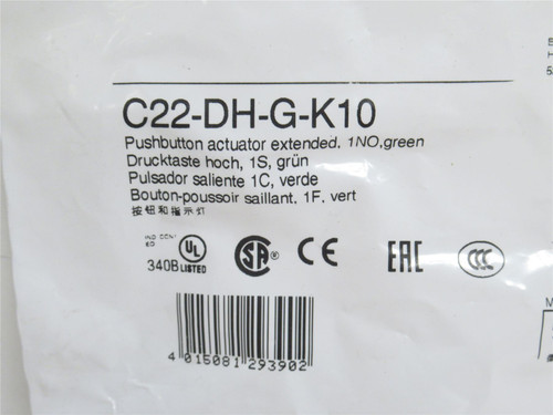 Eaton C22-DH-G-K10; Compact Push Button; Green; 1-NO; 22.5mm