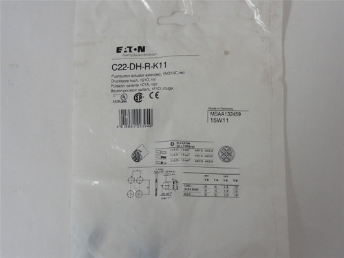 Eaton C22-DH-R-K11; Non Illuminated Pushbutton; 22.5 mm