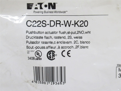 Eaton C22S-DR-W-K20; Push-Button; 110/230VAC; 2-NO; NON-Illum