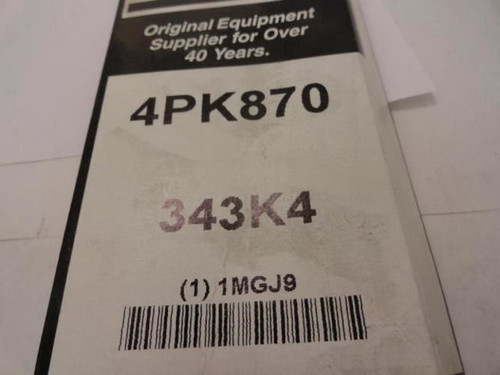 Bando 4PK870; Serpentine Belt 343K4; 4-ribs 34.3"L; 1MGJ9