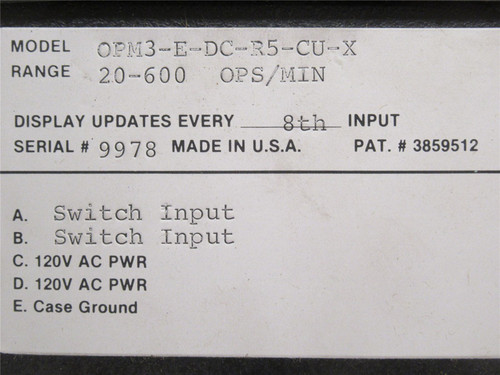 Production Process OPM3-E-DC-R5-CU-X; Rate Monitor; 120VAC