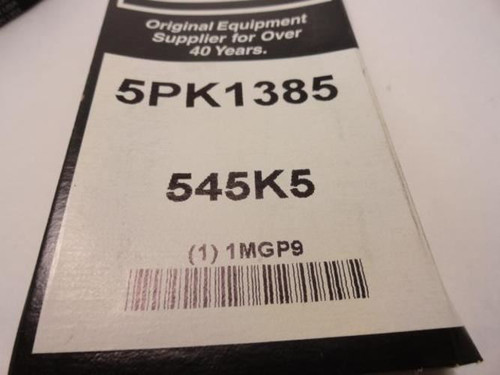 Bando 5PK1385; Serpentine Belt 545K5; 5-ribs 54.5"L; 1MGP9