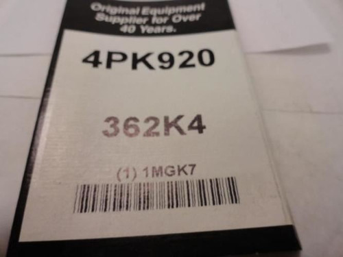 Bando 4PK920; Serpentine Belt 362K4; 4-ribs 36.2"L; 1MGK7