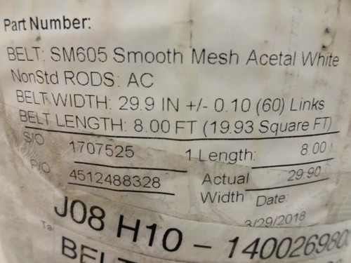 Habasit SM605-8; Smooth Mesh Acetal White Belt 8' L; 29.9" Wide