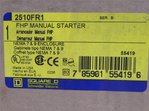Square D 2510FR1; Manual Starter; 16A; 1P; 277VAC