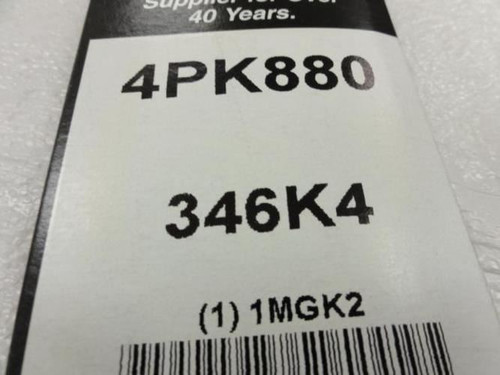 Bando 4PK880; Serpentine Belt 346K4; 4-ribs 34.6"L; 1MGK2