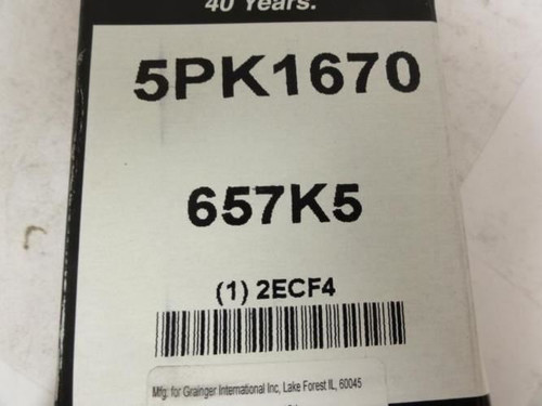 Bando 5PK1670; Serpentine Belt; Industry Number 657K5