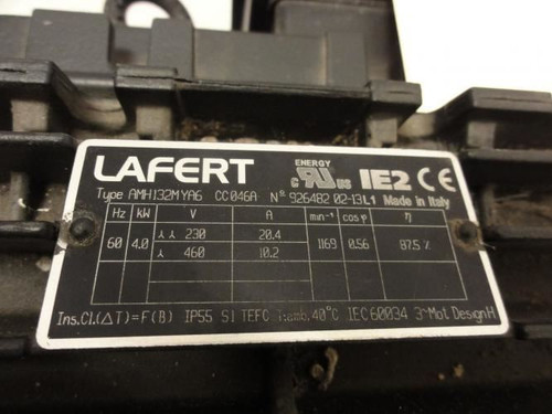 Lafert AMH132MYA6; Motor; 5.5Hp; 230/460V; 1169min-1