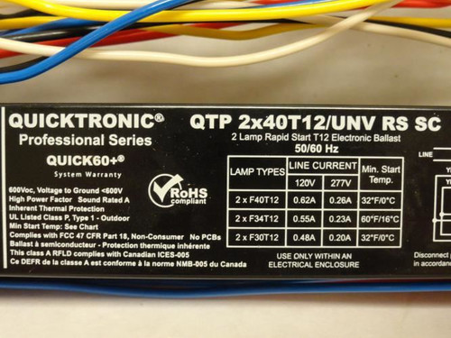 Sylvania QTP2X40T12; Electronic Ballast;  120-277VAC; 40 Watt