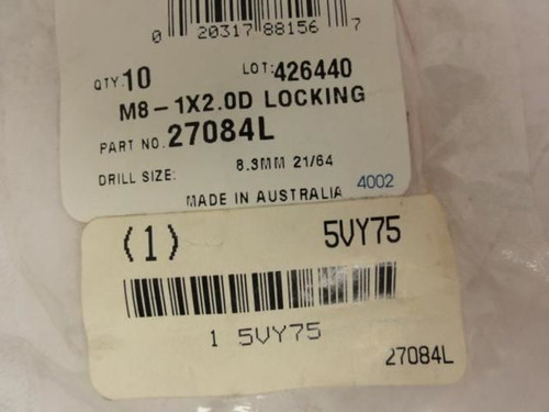 Recoil 27084L; Pk10; Thread Insert; M8-1x2.0D Locking