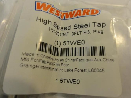 Westward 5TWE0; Tap; 1/2"-20UNF; 3 Flute; Plug